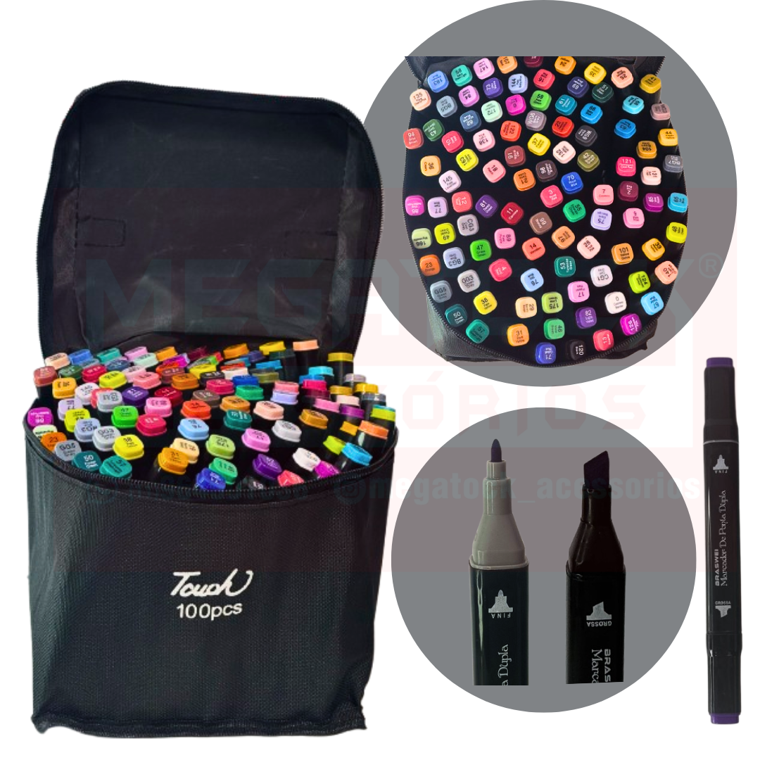 Conjunto De Canetas Artisticas C/ Pontas Duplas 100PÇS KR-H100 (LJ)*