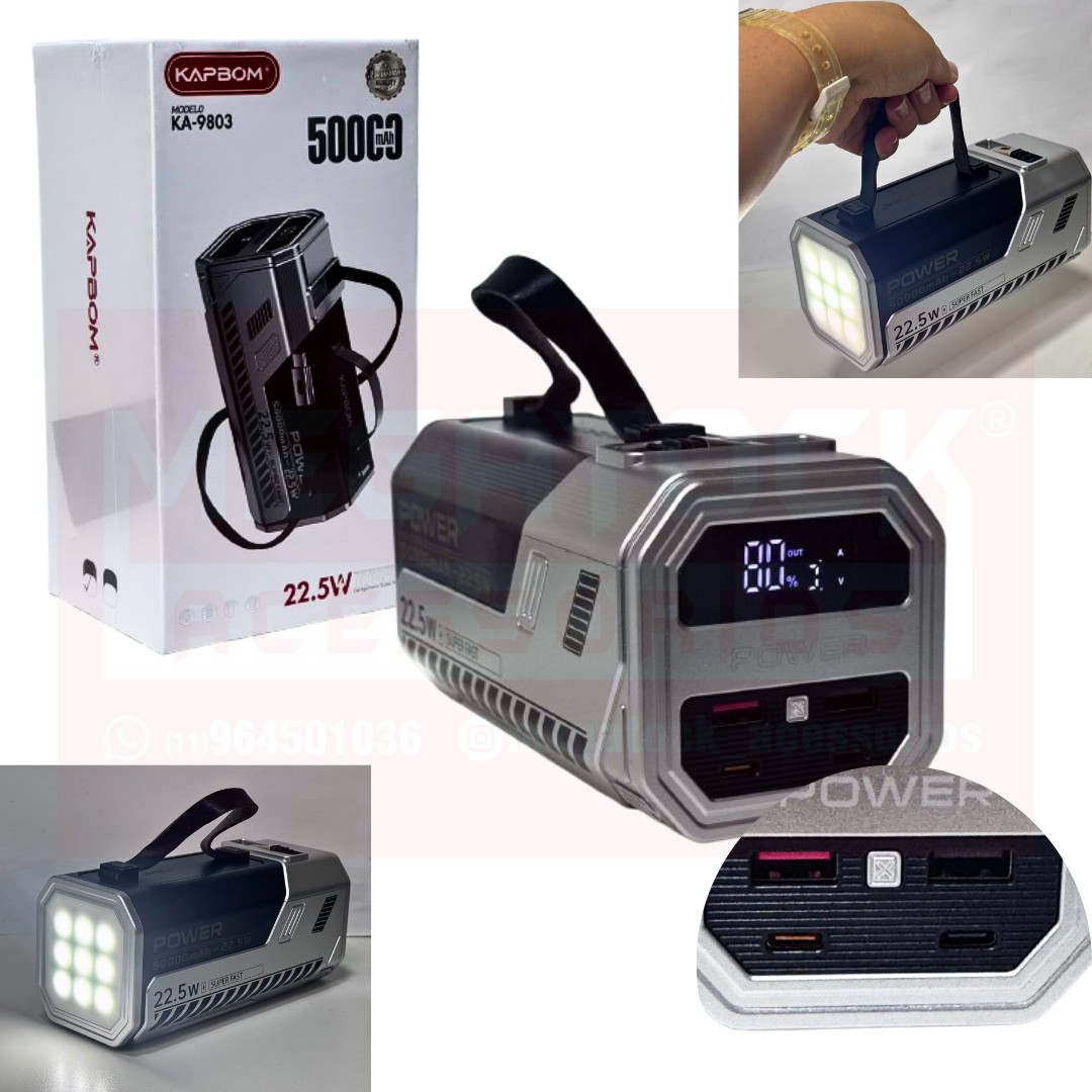 Power bank 22.5W 50.000mAh c/ Lanterna KAPBOM KA-9803