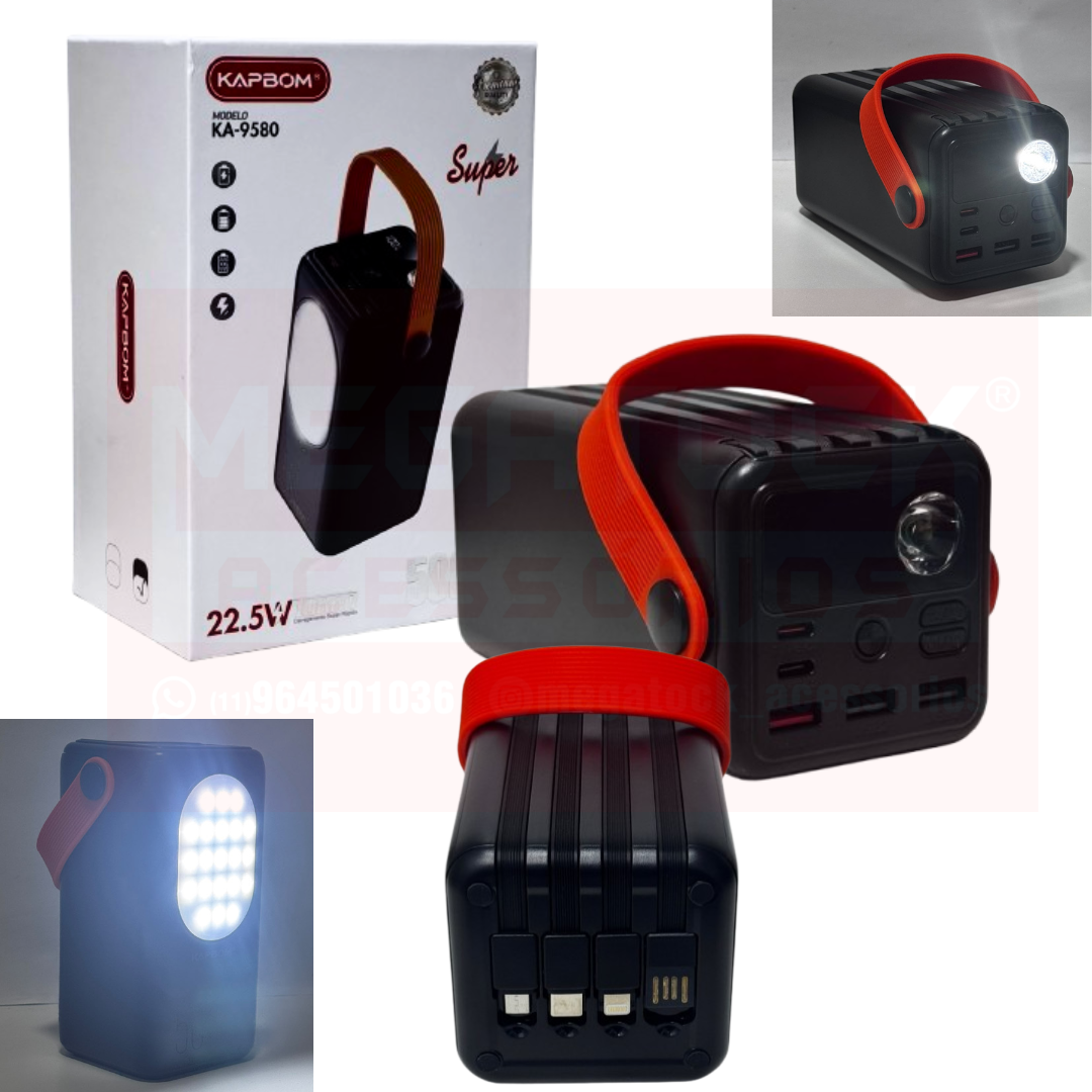 Power bank 22.5W 50.000mAh c/ Lanterna KAPBOM KA-9580