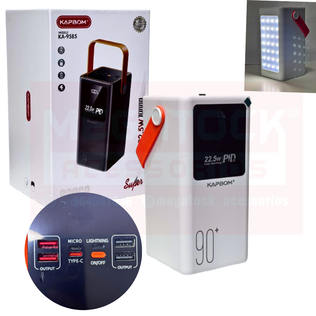Power bank 22.5W 90.000mAh c/ Lanterna KAPBOM KA-9585