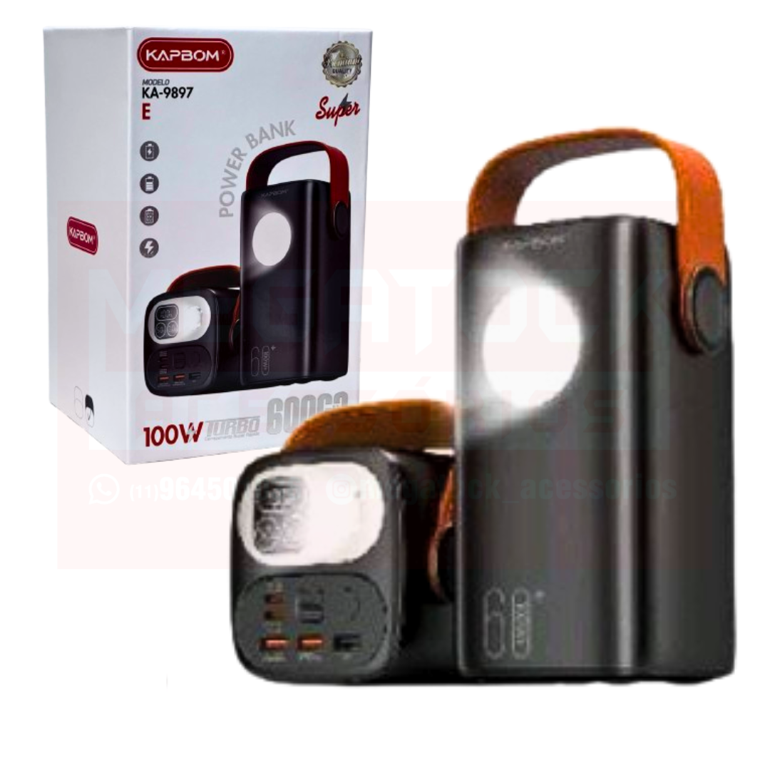 Power bank 100W 60.000mAh c/ Lanterna KAPBOM KA-9897E
